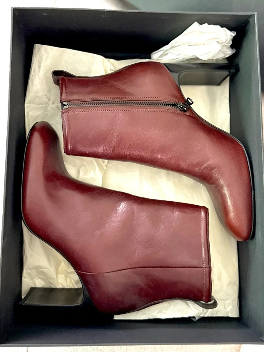 Rag & Bone Burgundy Mahogany Leather Ankle Booties - Size 37 fits 6-6.5